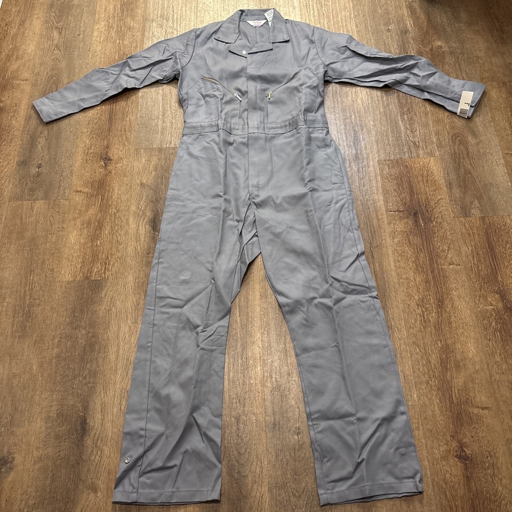Vintage WALLS Master Made 38 REG Coveralls Jumpsuit Gray USA Made 100% Cotton